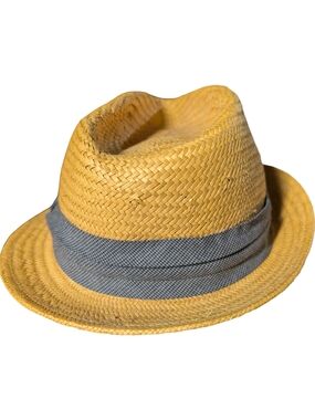 J. Crew Straw Fedora Hat with Blue Band – Size L/XL